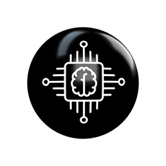 artificial intelligence brain chip concept on black glossy button