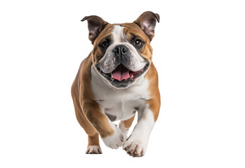 English Bulldog running with happy expression isolated on a transparent background