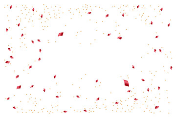 Gold Confetti Dots and Red Streamers Border Isolated, Festive Gold Dot and Ribbon Confetti Frame, Celebration Red Ribbon and Gold Confetti Overlay