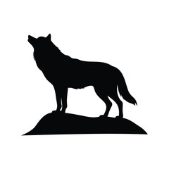 A Silhouette of a Lone Wolf Howling at the Sky on a Mound, wolf guarding territory silhouette vector illustration