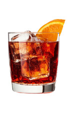 glass with negroni cocktail isolated on transparent background. Alcoholic drink, design element for restaurant or bar. Design element for menu.