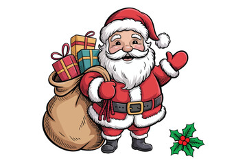 santa claus with gifts, Christmas character greeting vector design.