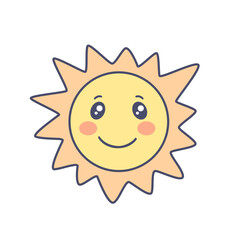 Obraz premium Cute and cheerful sun illustration with a smiling face, perfect for children's summer-themed designs.