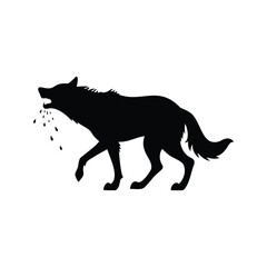 Silhouette of a howling wolf walking with a bloody muzzle on a white background, wolf shaking off water silhouette vector illustration