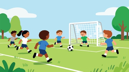 children playing football