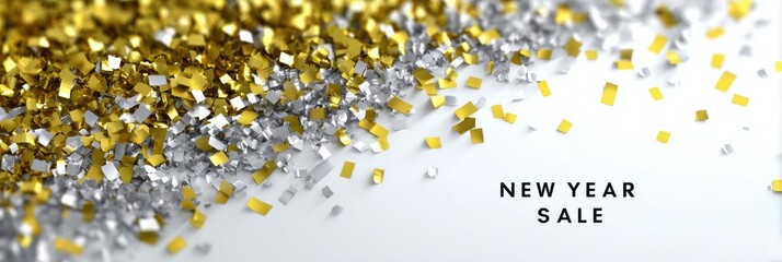 festive web design, vibrant confetti explosion animation adds dynamic energy to the web header, with metallic particles, clean navigation, and festive typography ideal for e-commerce and event
