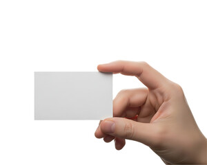 Obraz premium Hand holding a blank white business card isolated on transparent background