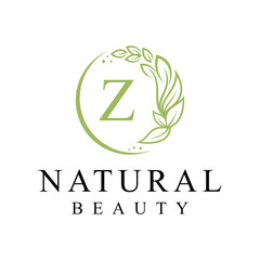 Initial letter Z cosmetics beauty fashion logo design, green leaves natural logo graphics concept