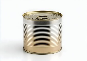 Metal tin can with pull tab lid isolated on white background. Blank packaging for food, ready for branding or label design.