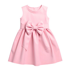 A sleeveless pink dress with a large bow at the waist. Formal children's wear