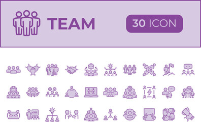 Teamwork and business icons set isolated on transparent background