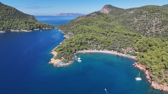 Aerial View of Gemile Island and Bay in Fethiye, Turkey