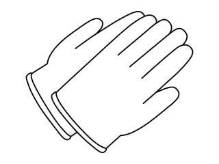 Hand drawn cute outline illustration medical rubber gloves. Flat vector doctors arm protection line art doodle. Health care professional wear sticker, icon. Medicine uniform. Therapist help. Isolated.