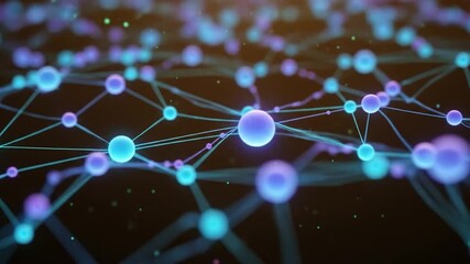 Dynamic digital network abstract pulsing with vibrant blue and purple light, representing global connections and data flow in futuristic technology - Powered by Adobe