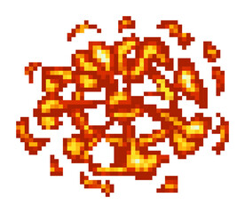 Dynamic pixel explosion illustration ideal for gaming, digital art, and animation projects.