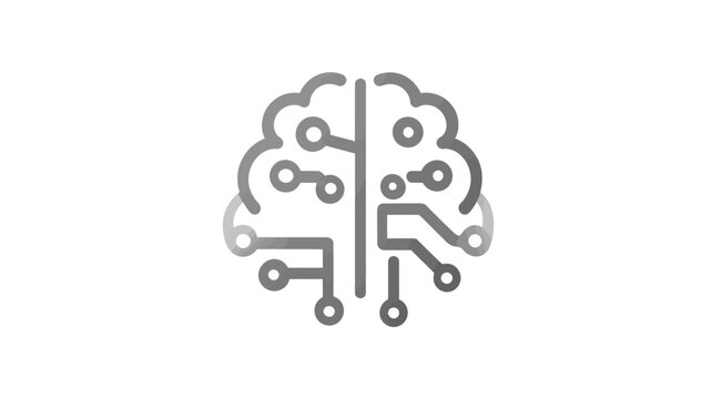 Abstract AI brain icon, half organic neural network, half digital circuit board. Concept of artificial intelligence and machine learning.