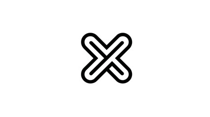 Abstract black line art icon with two interwoven X shapes, modern minimalist connection symbol on white background for graphic design.
