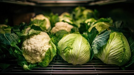 Fresh green vegetables displayed in a market setting