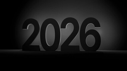 Big bold numbers representing the year 2026 in black and white with dramatic lighting effects