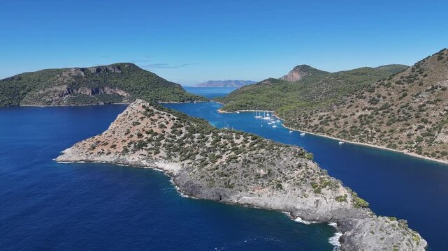 Aerial View of Gemile Island and Bay in Fethiye, Turkey