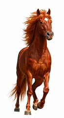 Isolated chestnut horse in motion on white background, symbol of power and grace
