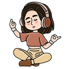 girl with headphones yoga 