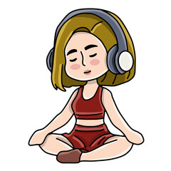 girl with headphones yoga 