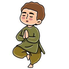 cartoon illustration of a boy yoga 