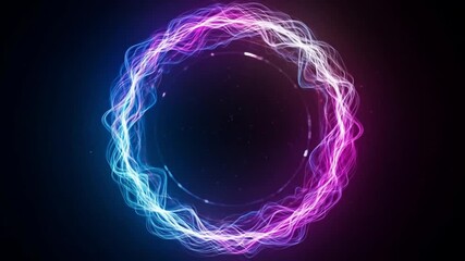 Dynamic glowing energy ring pulses with vibrant blue and pink light, creating abstract futuristic motion and digital flow for modern design backgrounds. - Powered by Adobe
