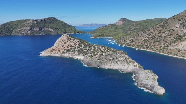 Aerial View of Gemile Island and Bay in Fethiye, Turkey