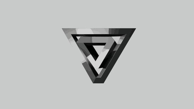 Conceptual gray impossible triangle optical illusion with geometric paradox, a minimalist 3D render on light background