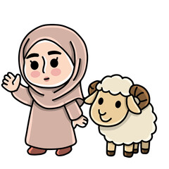 Girl and sheep Eid al-Adha 