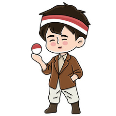 Character carrying the ball red and white flag of Indonesian independence