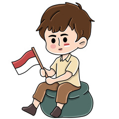 Character carrying the red and white flag of Indonesian independence
