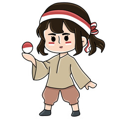 Character carrying ball the red and white flag of Indonesian independence
