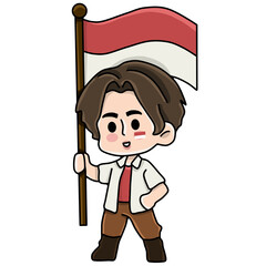 Character carrying the red and white flag of Indonesian independence 