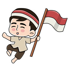 Character carrying the red and white flag of Indonesian independence