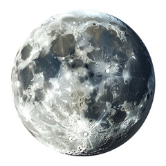 Close-up view of the Moon, with craters, shadows, and highlighted regions, isolated on black