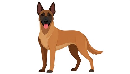 Obraz premium A tan and black short-haired dog stands, facing forward, tongue out. Its ears are perked and its gaze is steady