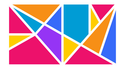 Vibrant geometric tangram pieces arranged creatively, ideal for educational and design purposes.