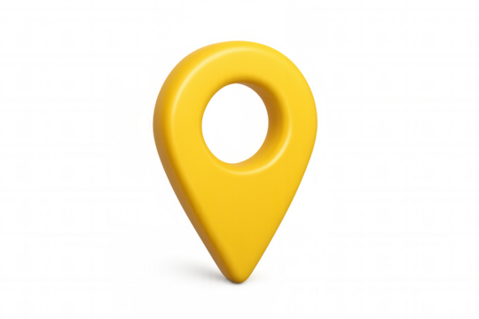Yellow 3d location pin pointing destination on a transparent background, finding mapping positions