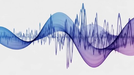 Dynamic audio waveform visualization pulsates with vibrant blue and purple energy, representing sound waves and data flow across a clean background. - Powered by Adobe
