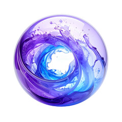 Abstract orb with swirling blue and purple liquid creating dynamic, watery vortex