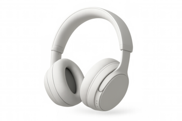 White wireless headphones for immersion in audio experience, listening to music and podcasts, modern audio technology