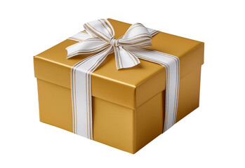 Obraz premium Golden Gift Box with White Ribbon isolated on a transparent background 1