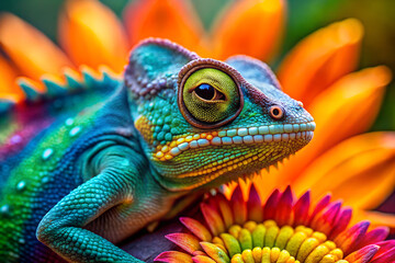 A stunning close-up portrait of a green iguana on a tree branch, highlighting its reptile scales and piercing eye