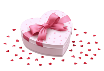 Heart shaped gift box with pink ribbon isolated on a transparent background