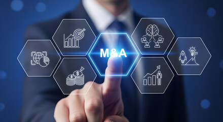 Mergers Acquisitions Business Strategy Digital Interface Male Hand Copy Space