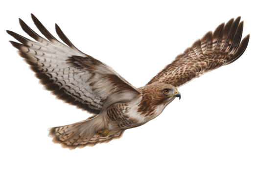 Brown Hawk in Full Flight isolated on a transparent background