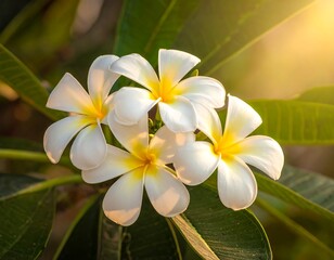 Tropical cluster of fragrant flowers, with yellow centers